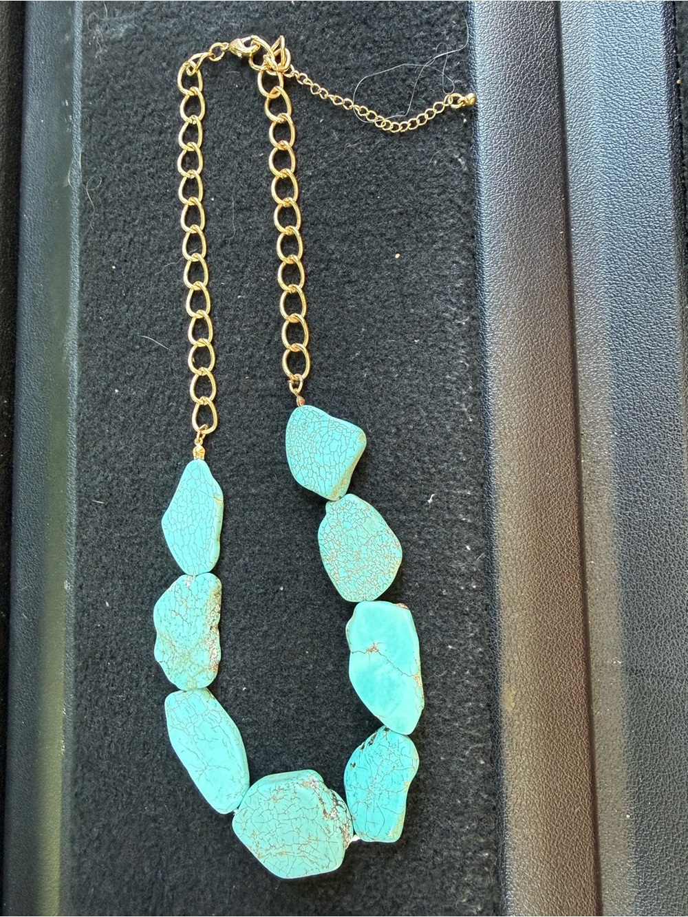 Zad turquoise slab statement necklace with a gold tone chain. - Women Jewelry